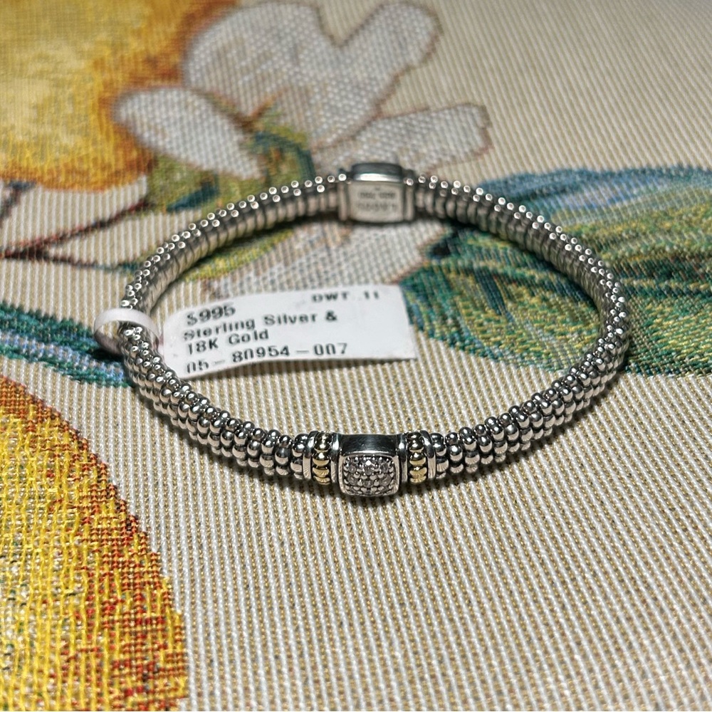 NWT Lagos 925 Sterling Silver & 18K Gold Diamond Caviar Bracelet